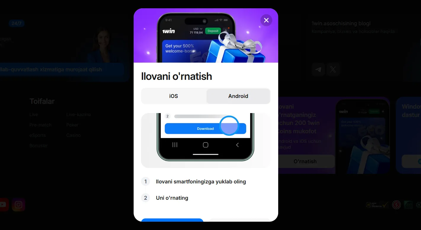 1win app yordamida istalgan joyda yutib oling 1win apk bilan mobil o‘yinlarni boshlang